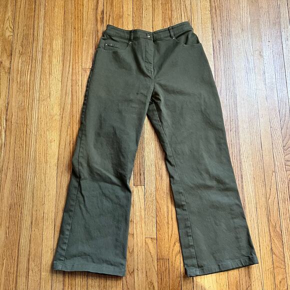 St. John Sport Jeans Womens 4 Wide Leg High Rise Crop Green Pants - Picture 1 of 10